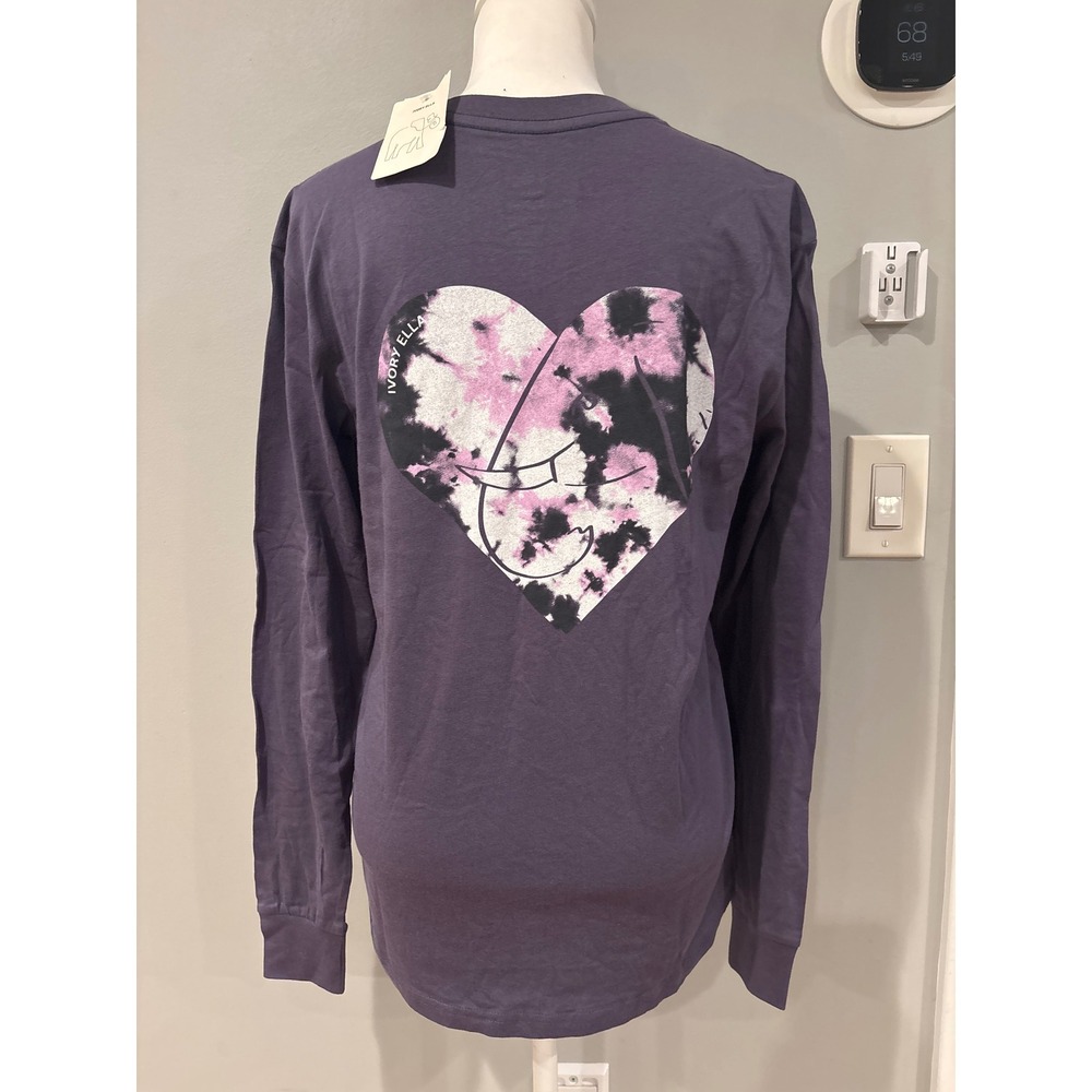 Ivory Ella Graystone Purple Tie Dye Heart Elephant Long Sleeve Tee Shirt XS NEW